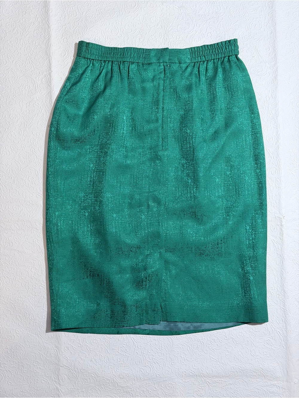 Vintage 100% Silk Adrianna Papell Emerald Teal Metallic Pencil Skirt